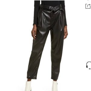 NWT Open Edit black 80’s style faux-leather trousers 80’s Pleated SzS Biker Moto